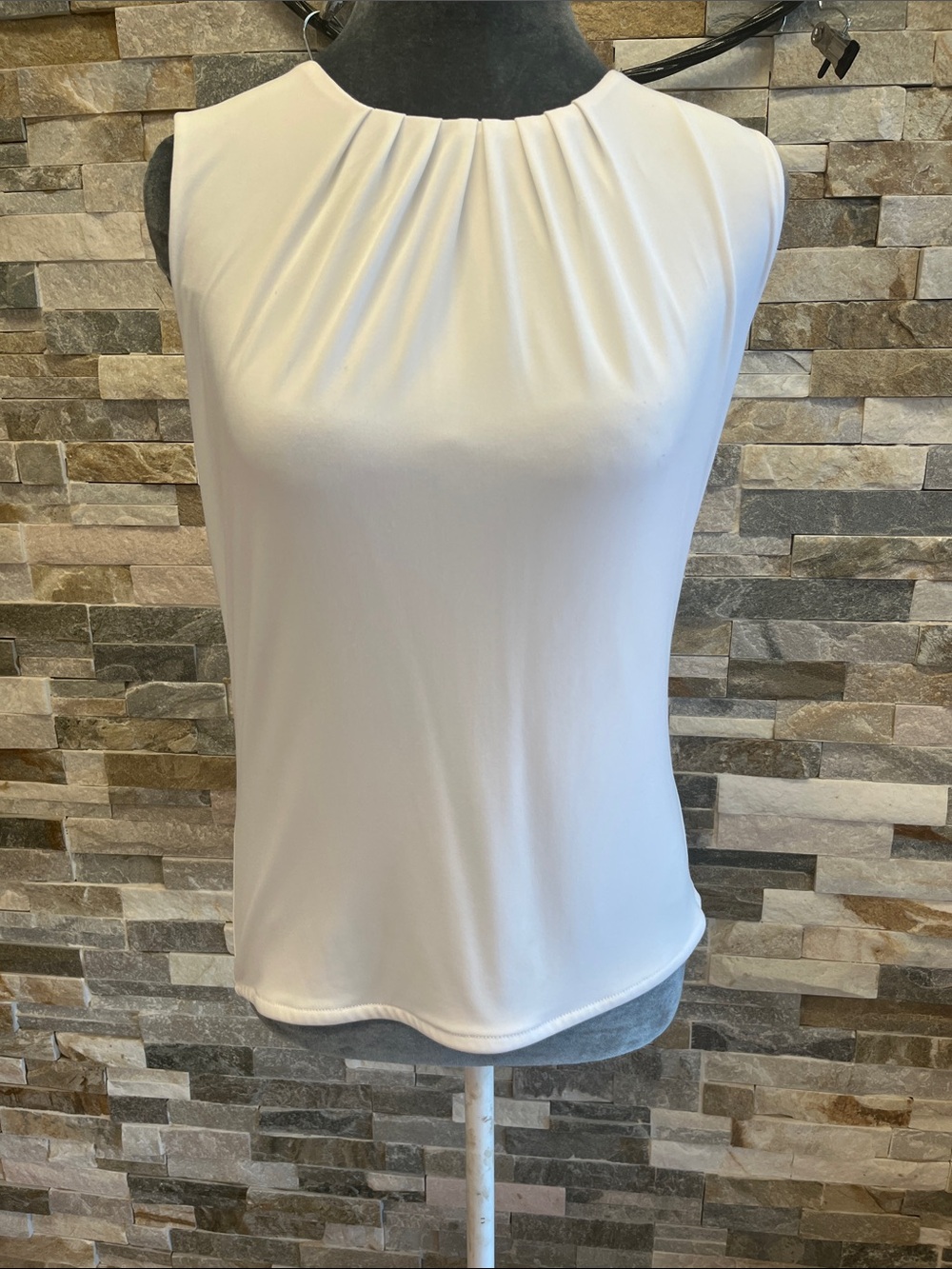 Calvin Klein White Pleated Neck Sleeveless Camisole